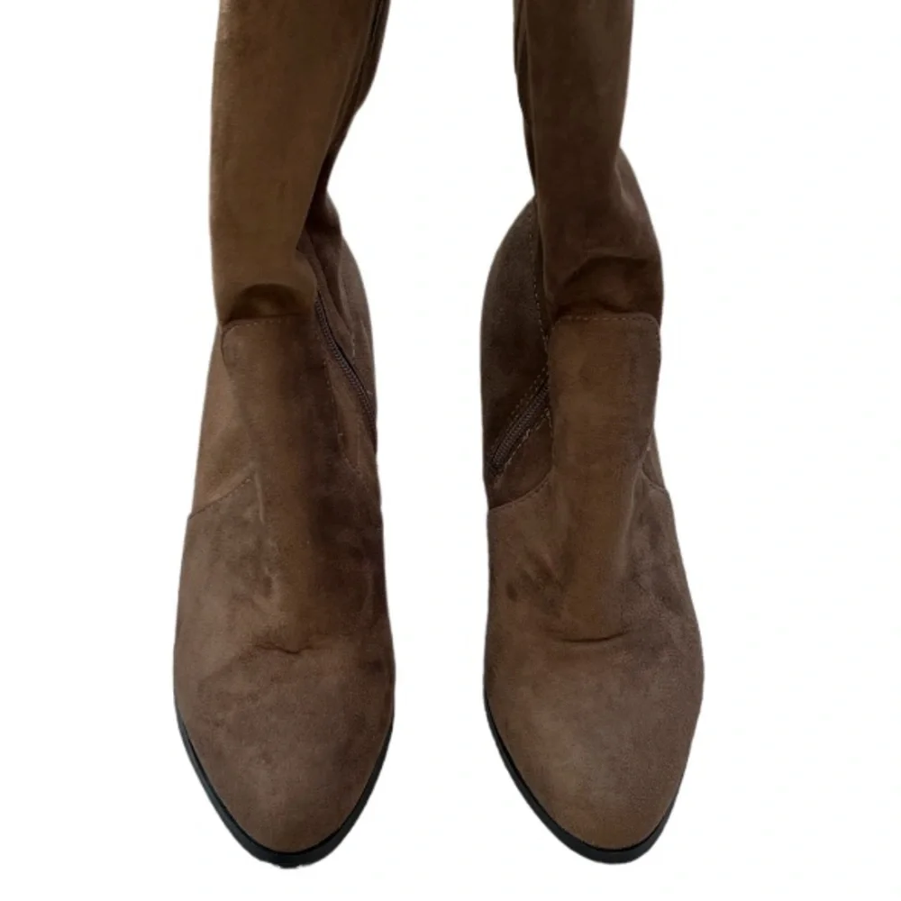 Sexy Thigh High Boots Chunky Heel Over Knee Suede Tie Brown Almond Toe Size 8.5